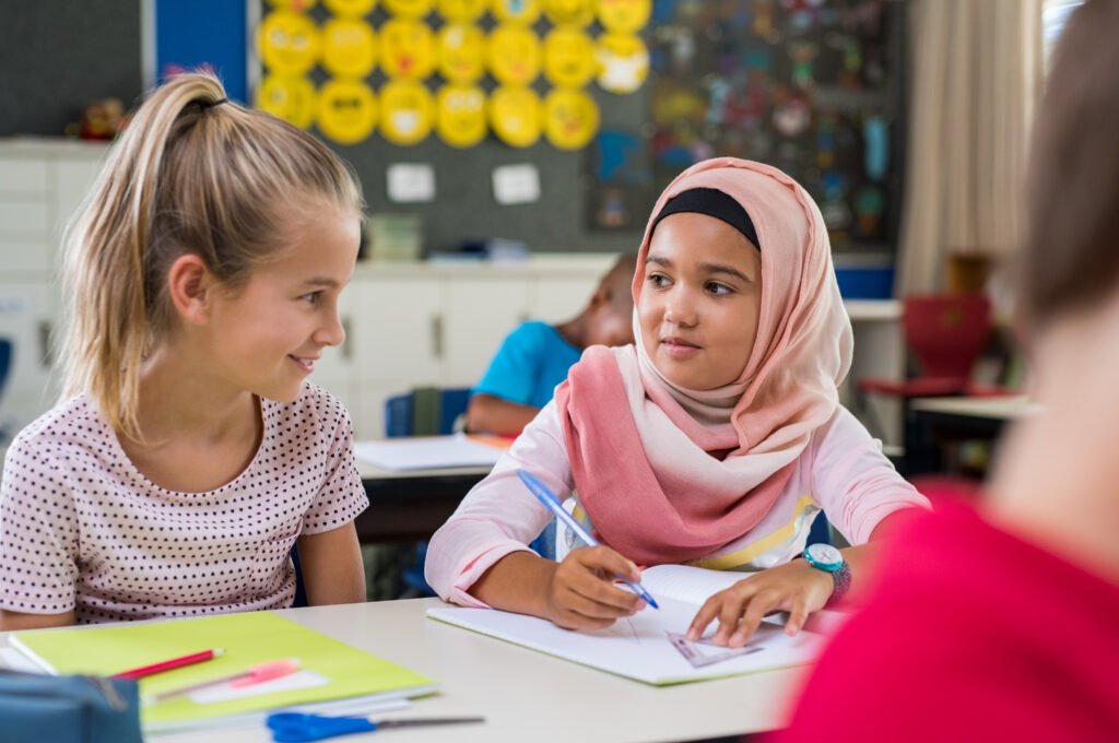 different student communicate with each other